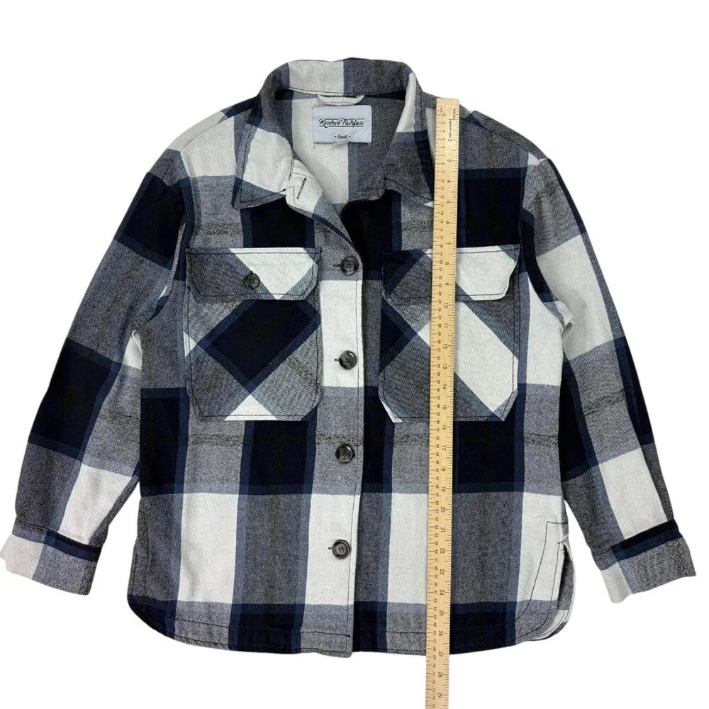 Reserve Fairfax Women’s Plaid Flannel Shacket Blue Gray Button Up Size Small - Picture 10 of 13